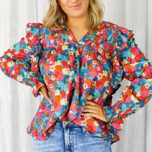 NWT Entro floral blouse with ruffle details size small